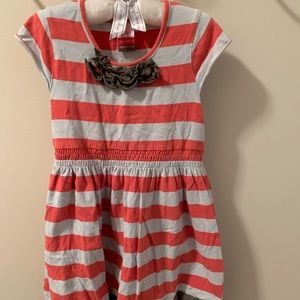 Grey and rust stripped cinched dress